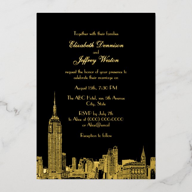Invitation En Aluminium NYC Skyline ESB Etch Wedding (Recto)