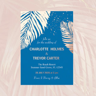 Invitation En Aluminium Ocean Blue Tropical Palms Beach Wedding Gold