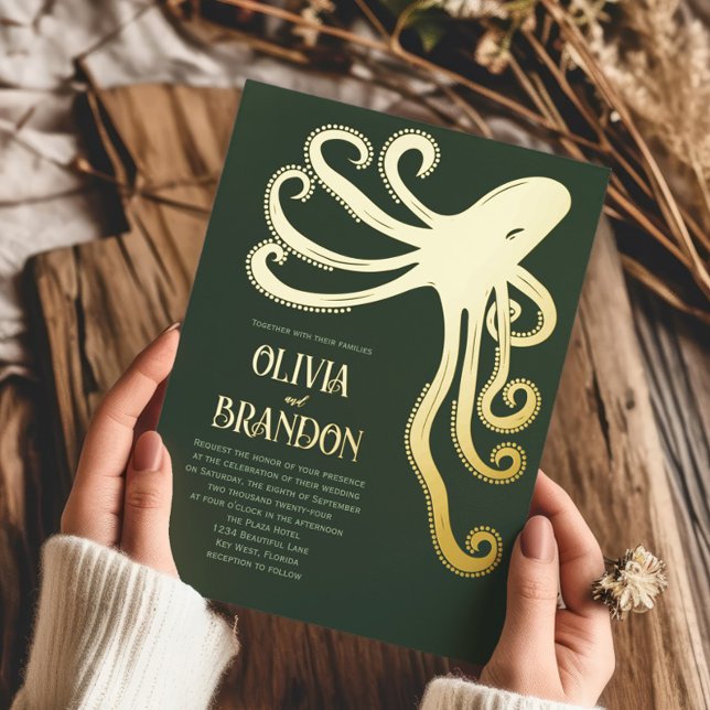 Invitation En Aluminium Octopus Deep Sea Stylisé Mariage moderne (Créateur téléchargé)