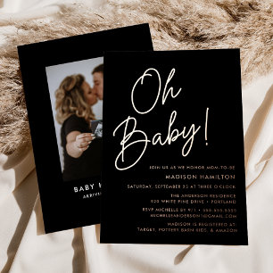 Invitation En Aluminium Oh Baby Black et Rose Baby shower de script or