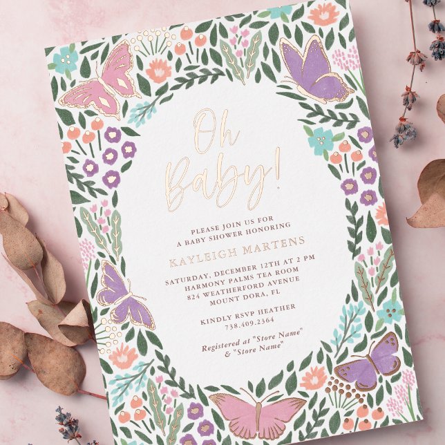 Invitation En Aluminium Oh Baby Elegant Butterfly Garden Baby shower (Créateur téléchargé)