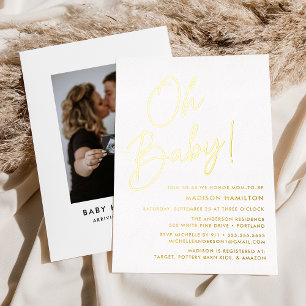 Invitation En Aluminium Oh Baby Gold Script Baby shower photo