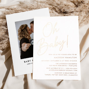 Invitation En Aluminium Oh Baby Rose Gold Script Photo Baby Shower