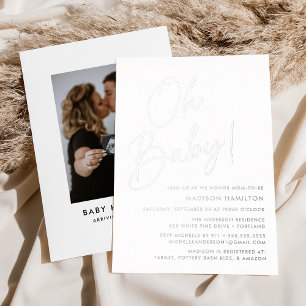 Invitation En Aluminium Oh Baby Silver Script Baby shower photo