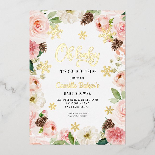 Invitation En Aluminium Oh Baby Winter Girl Baby Shower (Recto)