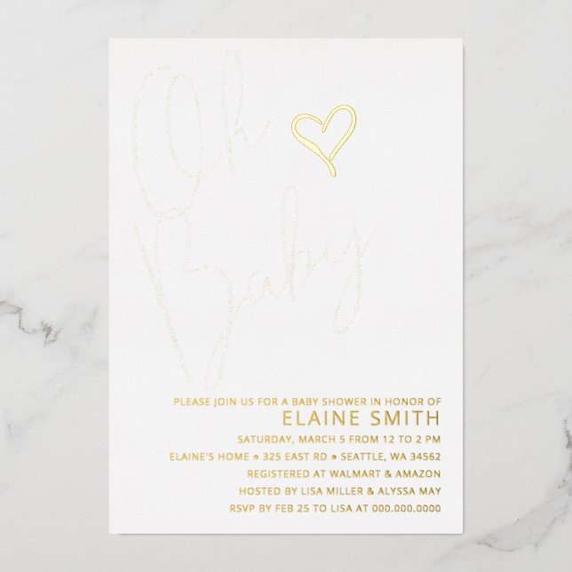 Invitation En Aluminium Oh Bébé mignon Baby shower neutre genre (Recto)