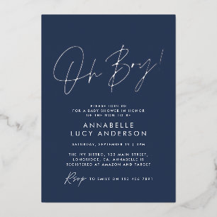 Invitation En Aluminium oh Boy baby shower script marine bébé bleu élégant