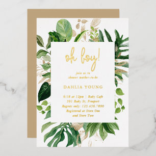 Invitation En Aluminium Oh Boy Tropical Baby Shower Géométrique Or