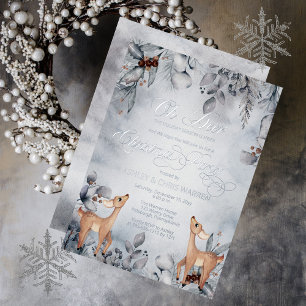 Invitation En Aluminium Oh Cerf Floral Rustique d'Hiver Joyeux Noël