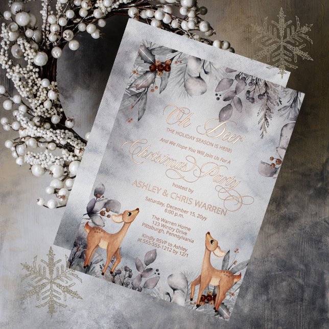 Invitation En Aluminium Oh Deer Rustic Winter Floral Joyeux Noël (Créateur téléchargé)