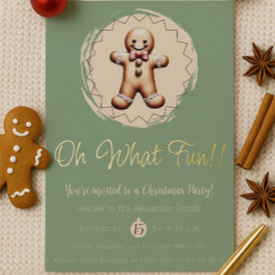 Invitation En Aluminium Oh What Fun Gingbread Homme Fête   Green