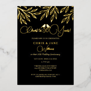 Invitation En Aluminium Oiseaux d'amour en or 50e anniversaire de mariage