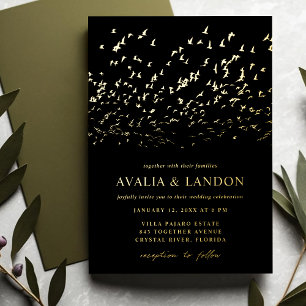 Invitation En Aluminium Oiseaux Élégants de la Même Plumage Mariage Noir e