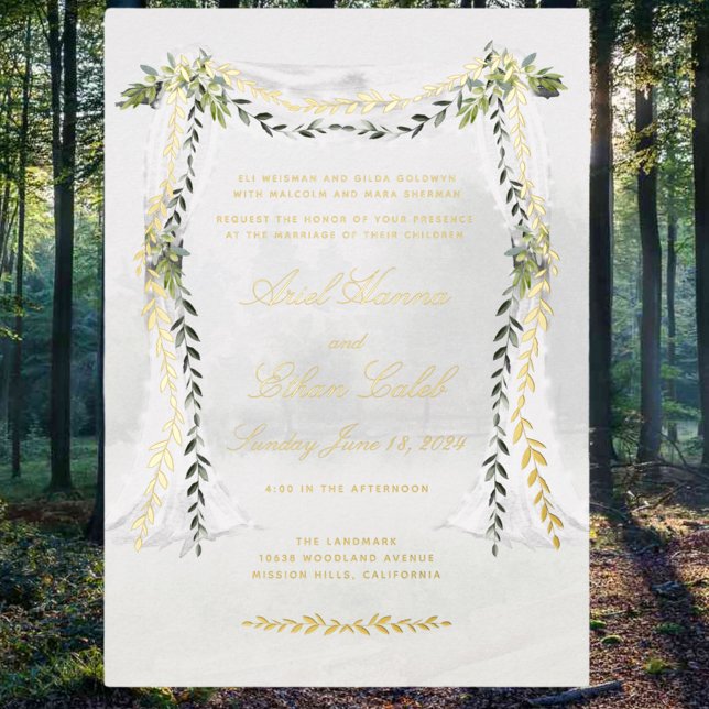 Invitation En Aluminium Olive Branch Chuppah Forest Mariage Gold (Créateur téléchargé)