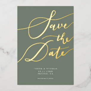 Invitation En Aluminium Olive Enregistrer la date Calligraphie