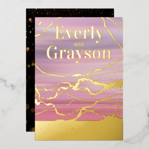 Invitation En Aluminium Ombre Lavender Mariage or en marbre rose