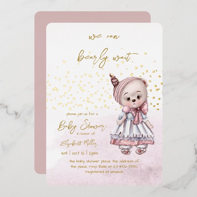 Invitation En Aluminium On Peut Attendre Bébé Fille Douche (Recto/Verso)