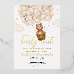 Invitation En Aluminium On Peut Attendre Teddy Bear Baby shower Or