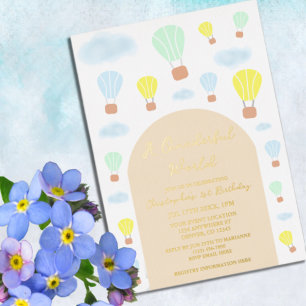Invitation En Aluminium Onederder World Hot Air Balloon 1er anniversaire