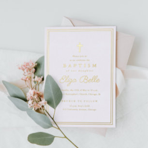 Invitation En Aluminium Or Baptême Religieux Classique & Christening