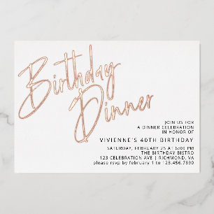 Invitation En Aluminium Or blanc et Rose   Dîner d'anniversaire simple et 
