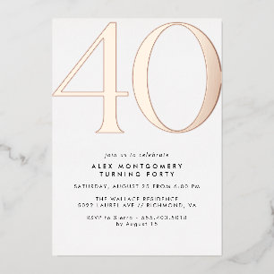Invitation En Aluminium Or blanc et Rose   Glam moderne 40e anniversaire