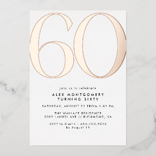 Invitation En Aluminium Or blanc et Rose Simple Glam 60e anniversaire