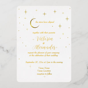 Invitation En Aluminium Or Blanc Moderne Minimaliste Céleste