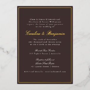Invitation En Aluminium Or Brun Foncé Écriture Formel Mariage Élégant