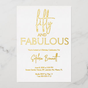 Invitation En Aluminium Or Cinquante et Fantastique Script Fête d'annivers