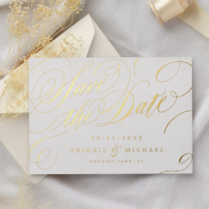 Invitation En Aluminium Or classique calligraphie vintage enregistrer la d