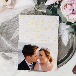 Invitation En Aluminium Or classique calligraphie vintage save the date