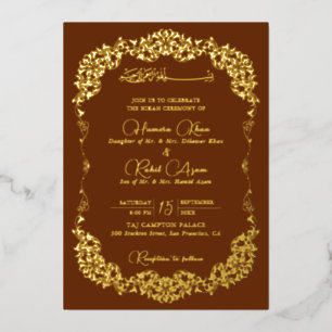 Invitation En Aluminium Or Cuivre Artistique Floral Paisley Mariage Musulm
