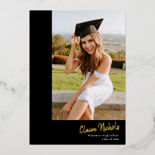 Invitation En Aluminium Or de la graduation photo verticale moderne