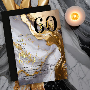 Invitation En Aluminium Or élégant Marbre blanc Moderne 60 Anniversaire