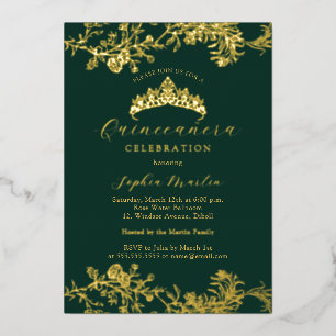 Invitation En Aluminium Or Emerald Vintage Elegant Quinceanera