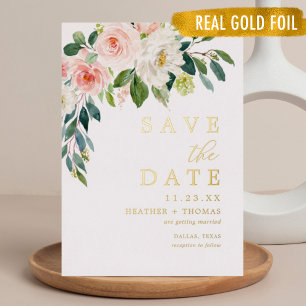 Invitation En Aluminium Or Foil Blush Floral Enregistrer Les Dates
