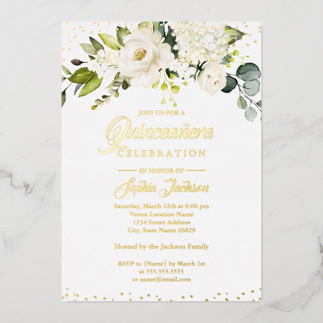 Invitation En Aluminium OR FOIL Floral Gold Quinceanera (Recto)