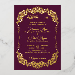 Invitation En Aluminium Or Gold Floral Paisley Musulman Mariage Artistique