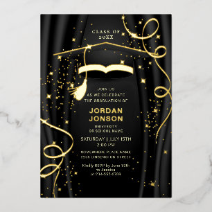 Invitation En Aluminium Or Golden Black de la partie de graduation or