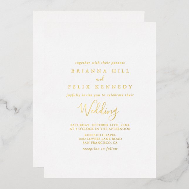 Invitation En Aluminium Or Mariage minimaliste simple (Recto/Verso)