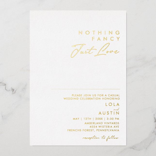 Invitation En Aluminium Or minimal moderne Rien de fantaisie Juste l'amour (Recto)