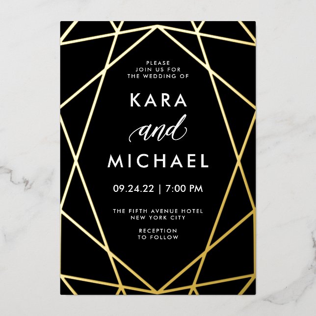Invitation En Aluminium Or moderne minimaliste sur noir | Mariage (Recto)