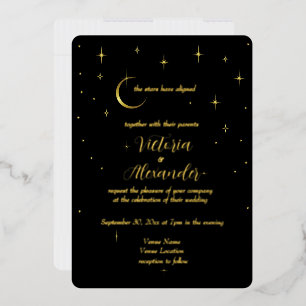 Invitation En Aluminium Or Noir Moderne Minimaliste Céleste