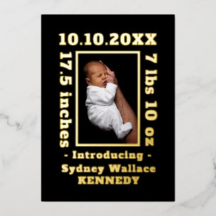 Invitation En Aluminium Or Noir Photo Personnalisée Bienvenue Bébé Naissan