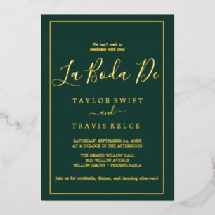 Invitation En Aluminium Or Or Foil   Cadre Émeraude La Boda De 