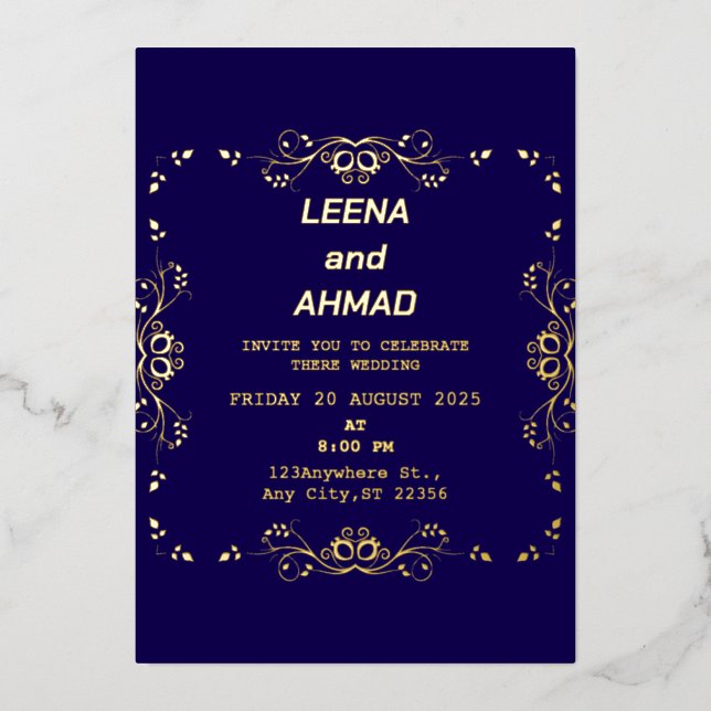 Invitation En Aluminium or rose de marine chic (Recto)