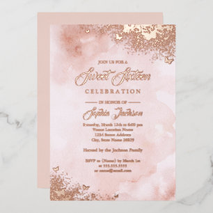Invitation En Aluminium OR ROSE EN FEUILLE Rose Papillon Peach Sweet Seize