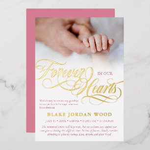 Invitation En Aluminium Or rose pour toujours dans nos coeurs Baby Memoria