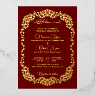 Invitation En Aluminium Or Rouge Floral Paisley Musulman Mariage Artistiqu